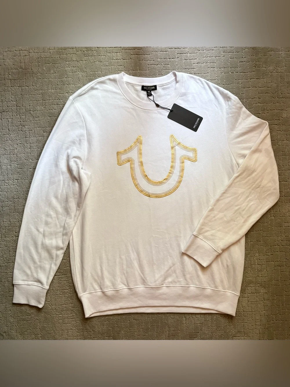 True Religion Men’s HS Foil Crewneck Y2K Sweatshirt Horseshoe Logo